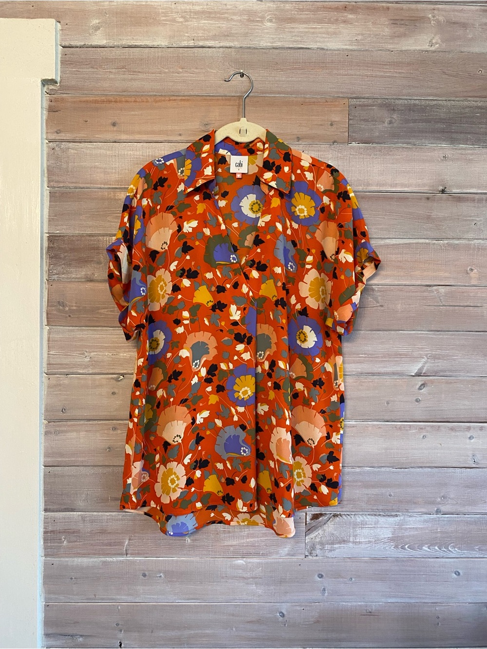 Cabi Orange visionary replay bright floral blouse size small